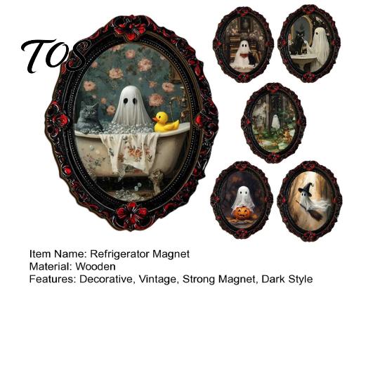 Dark Academia Kitchen Accessories Retro Gothic Halloween Refrigerator Magnet, Distressed Oval Photo Frame Frige Magnets, Vintage Skeleton Fridge Decor