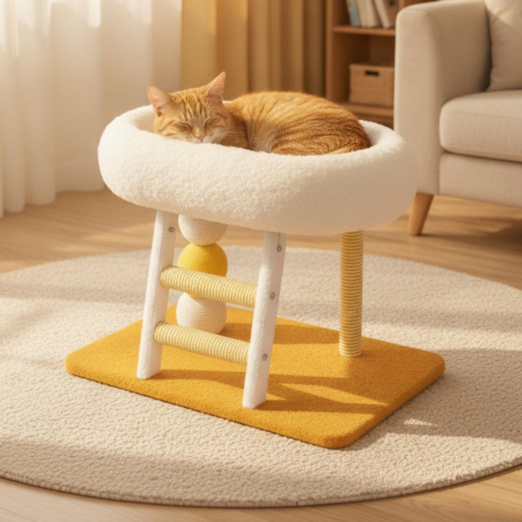 Cat Tree with Bed Comfortable Cat Scratching Post with Bed Furniture Velvety Soft for Indoor Cats, Living Room, Apartment