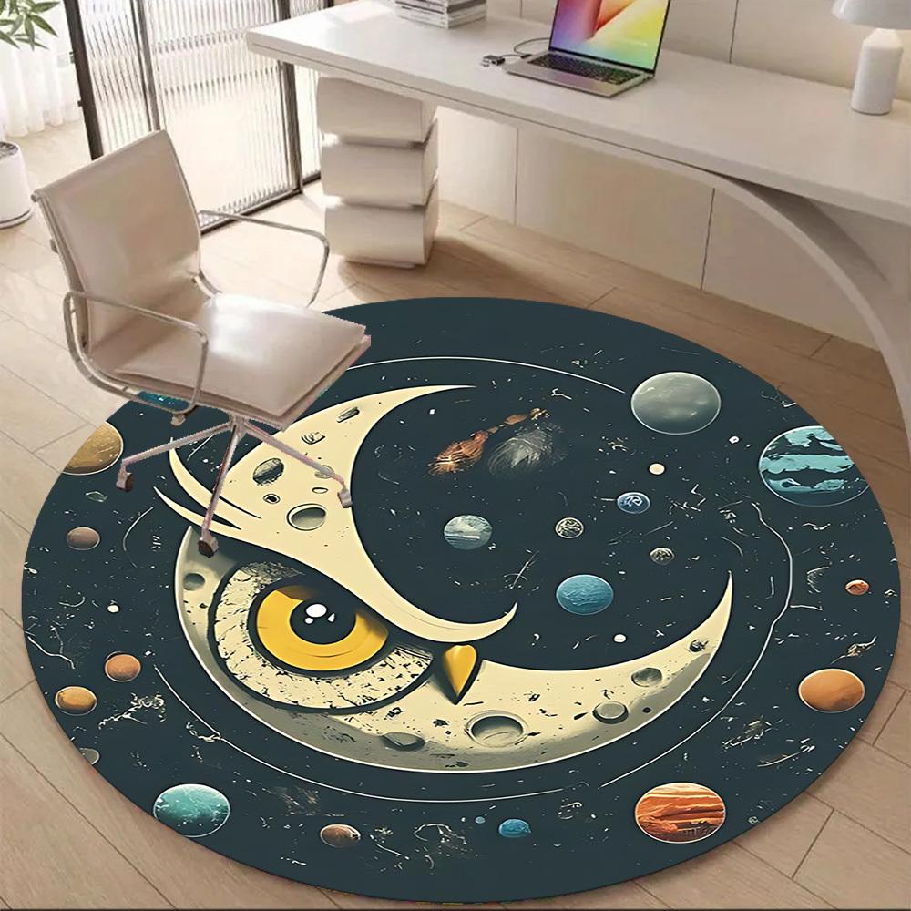 1PC Moon Space Owl Office Round Area Rug, Mat Suitable For Office, Under Office Chairs Bedroom Living Room Home Decor, Room Deco