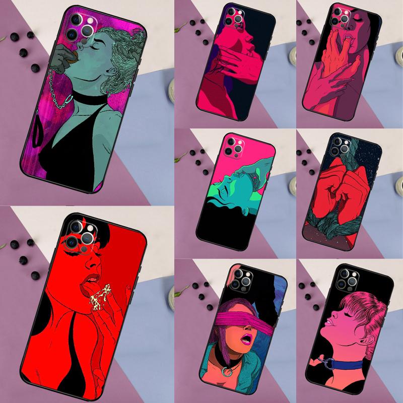 Sexy Lady Red Lips Girls Phone Case For iPhone 17 16 15 14 13 11 12 Pro Max mini XR 16e 15 16 Plus 17 Air Full Cover