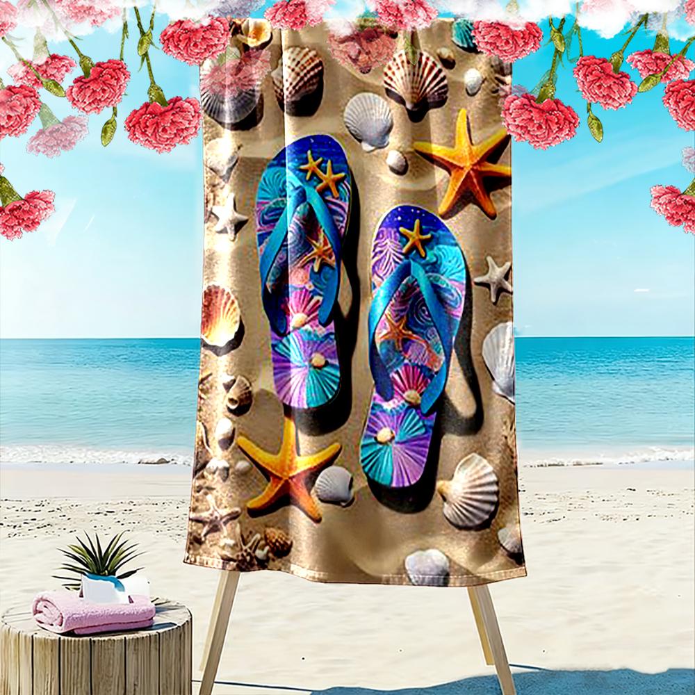 Colorful Flip Flops and Starfish Design Beach towel quick-drying for travel outdoor sports jogging beach and swimming