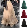 Mesh Yarn Midi Skirt High Elastic Waist Ruffles Trim A-line Skirt