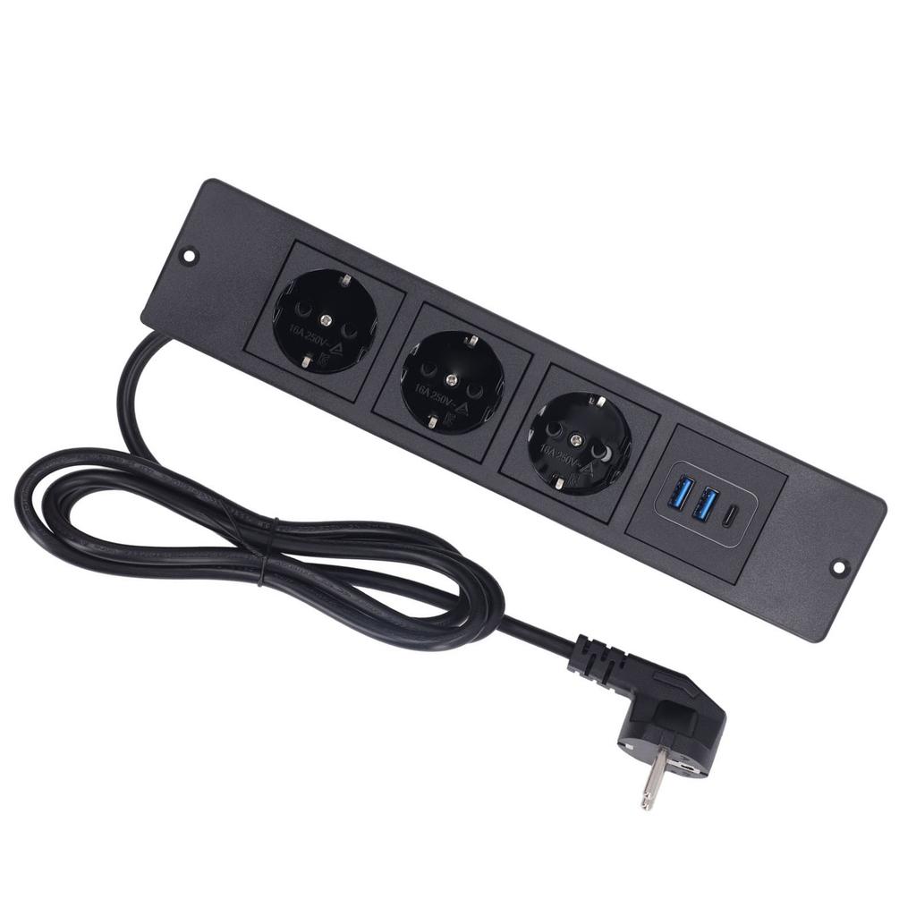 Встраиваемая сетевая планка 3 розетки 2 порта USB A 1 порт USB C PD20W Настольная розетка со шнуром 1,5 м Стандартная