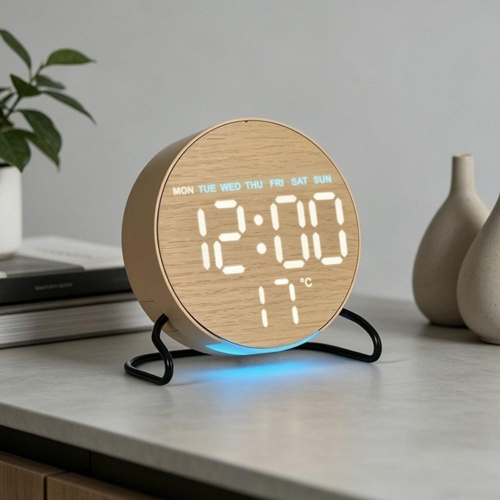 Plastic Alarm Clock Round/Square Bedside Wake-up Clock Practical Digital LED Clock Student