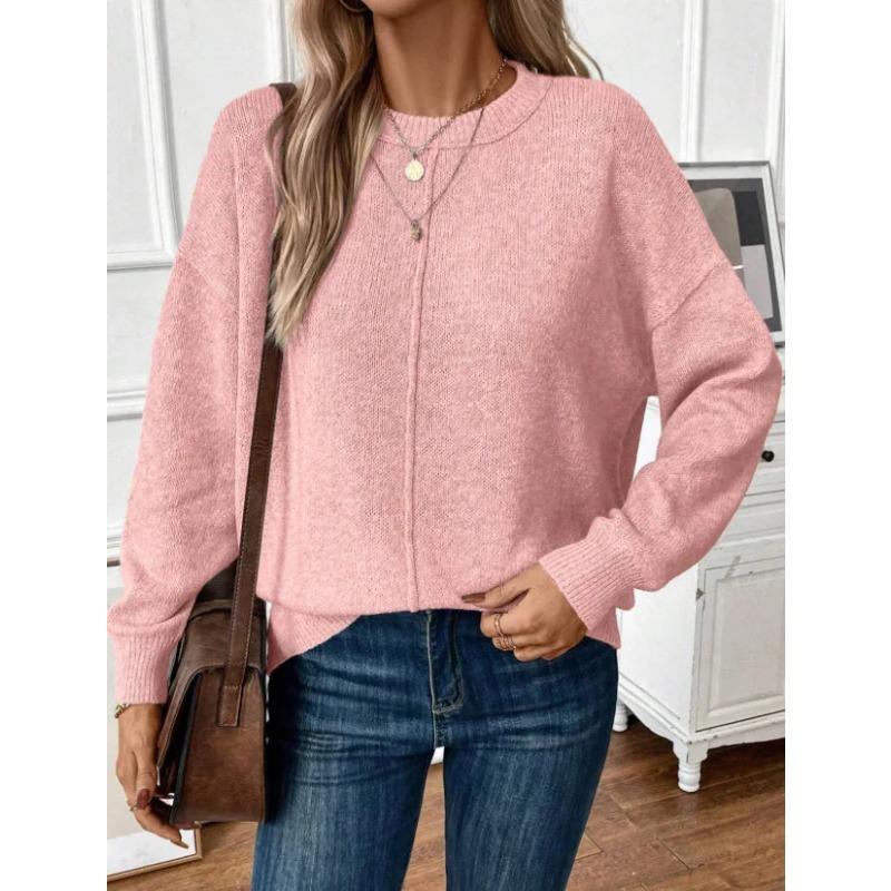 Pullover Women Solid Color Sweater Versatile Loose Fit Knitwear Autumn Winter Office Lady Top Simple Versatile Oversized Sweater