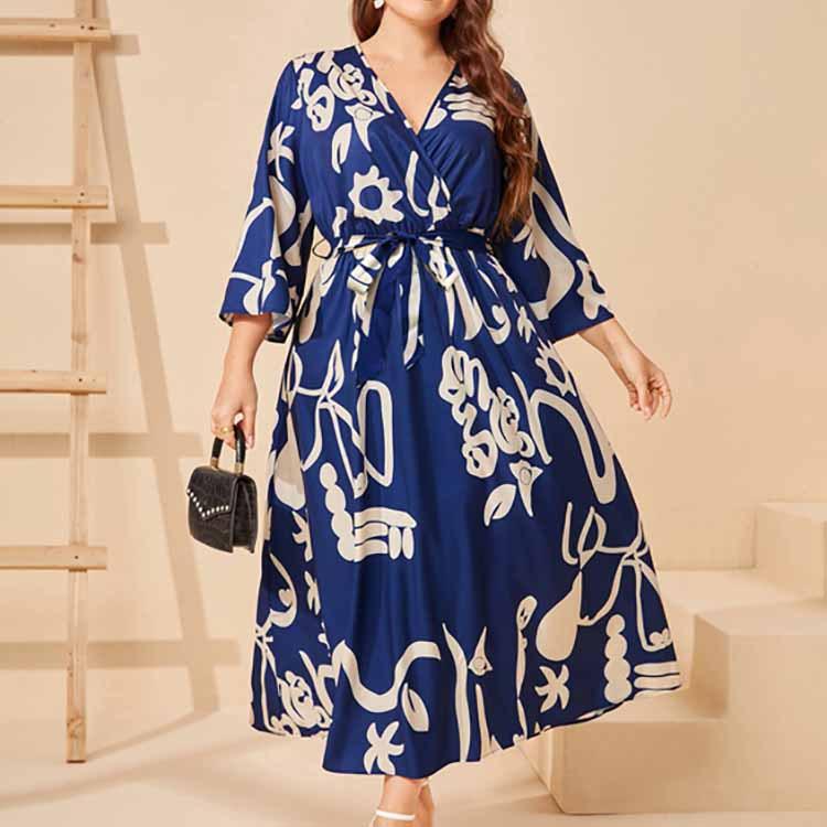 Women's Dress Plus Size Printed Elastic Waist Dresses