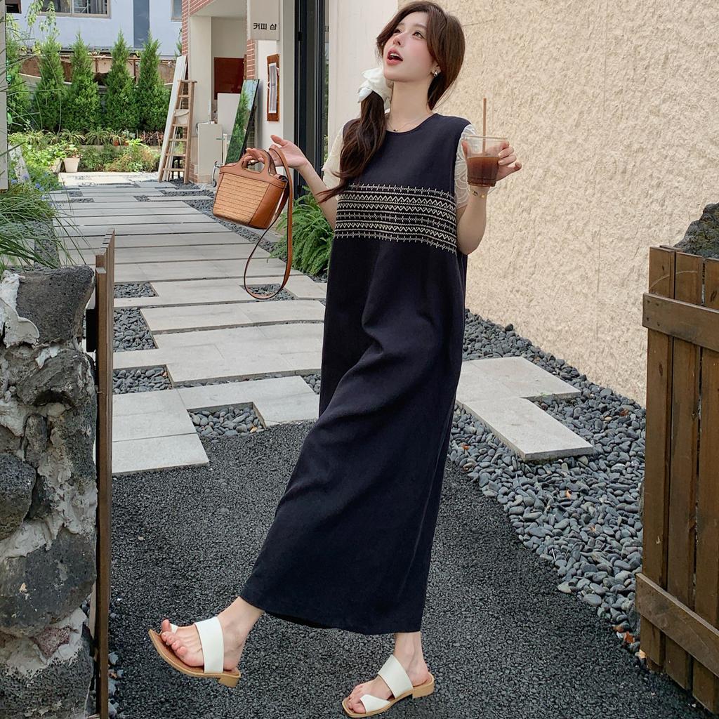 Dimanaf 2025 Летнее платье больших размеров для женщин, свободное, с коротким рукавом, мягкое кружевное, сшитое, повседневное, базовое, большого размера, длинное платье