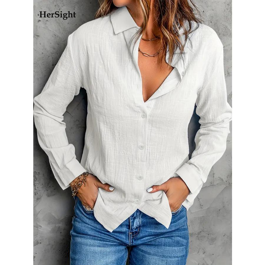 Элегантная женская рубашка свободного покроя с длинным рукавом с лацканами, однотонная повседневная хлопковая льняная блузка больших размеров