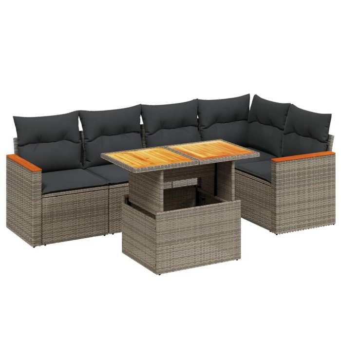 VidaXL Salon de Jardin avec Coussins 6 pcs, Canapés de Terrasse, Ensemble de Meubles de Patio, Mobilier d'Extérieur, Gris 3273069
