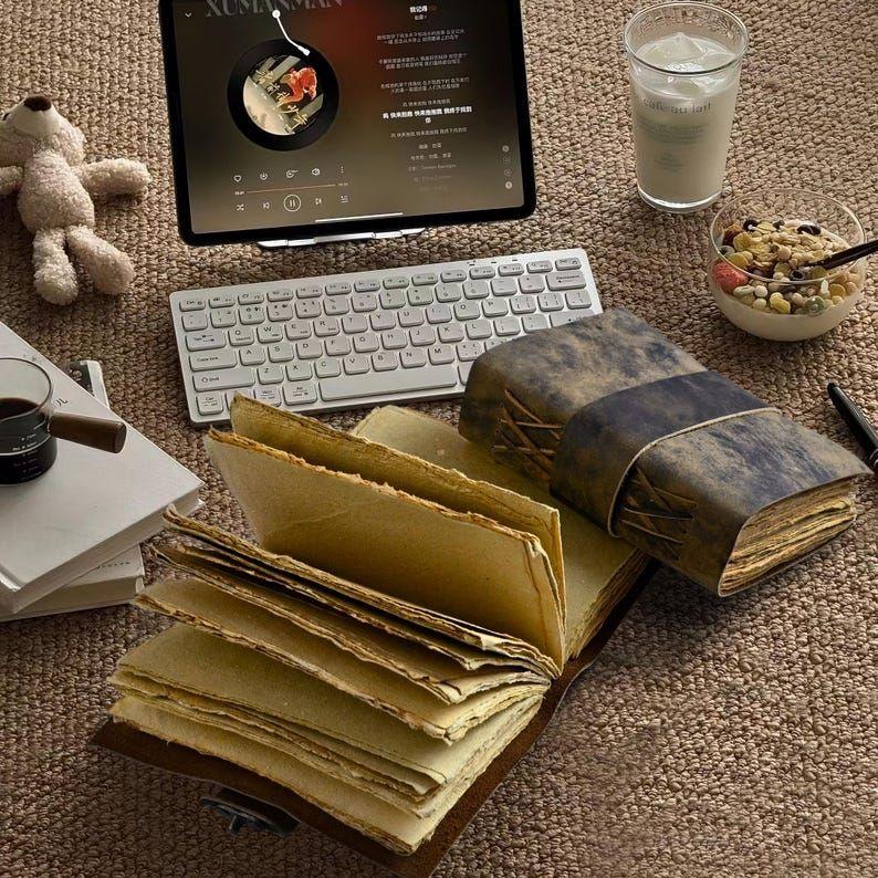 Vintage Leather Journal: Blank Book of Shadows with Deckle Edge Paper