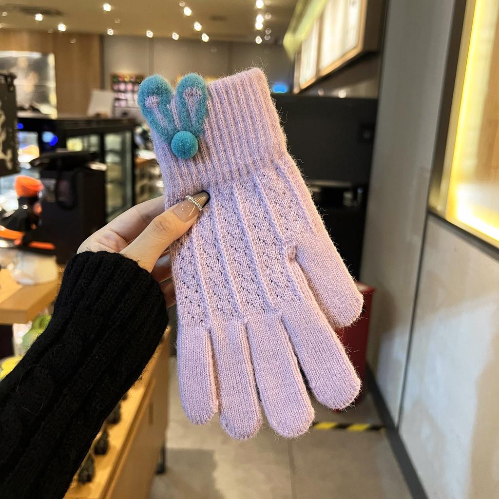 Women's Warm Korean Version Autumn and Winter New Knitted Wool Prevents Cold Five Fingers To Play with Mobile Phone Driving and Riding Office