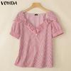 VONDA Женские летние повседневные футболки с оборками и V-образным вырезом с коротким рукавом в полоску