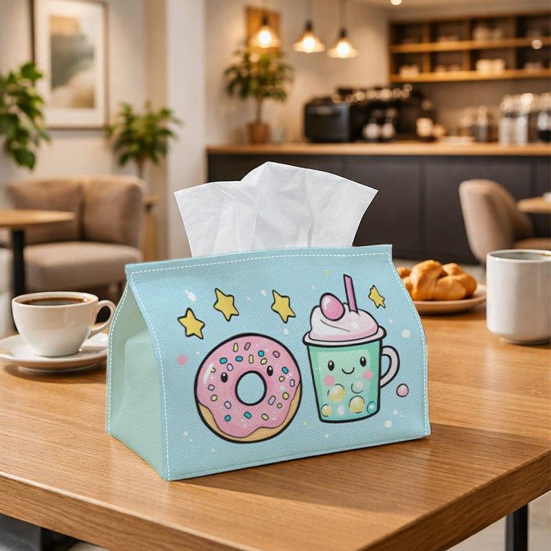 1pc Kawaii Pop Art Cute Tissue Box Multifunctional, Donut Drink Cartoon Pastel Suitable for Home, Parties, And Car Decoration. This Decorative Tissue