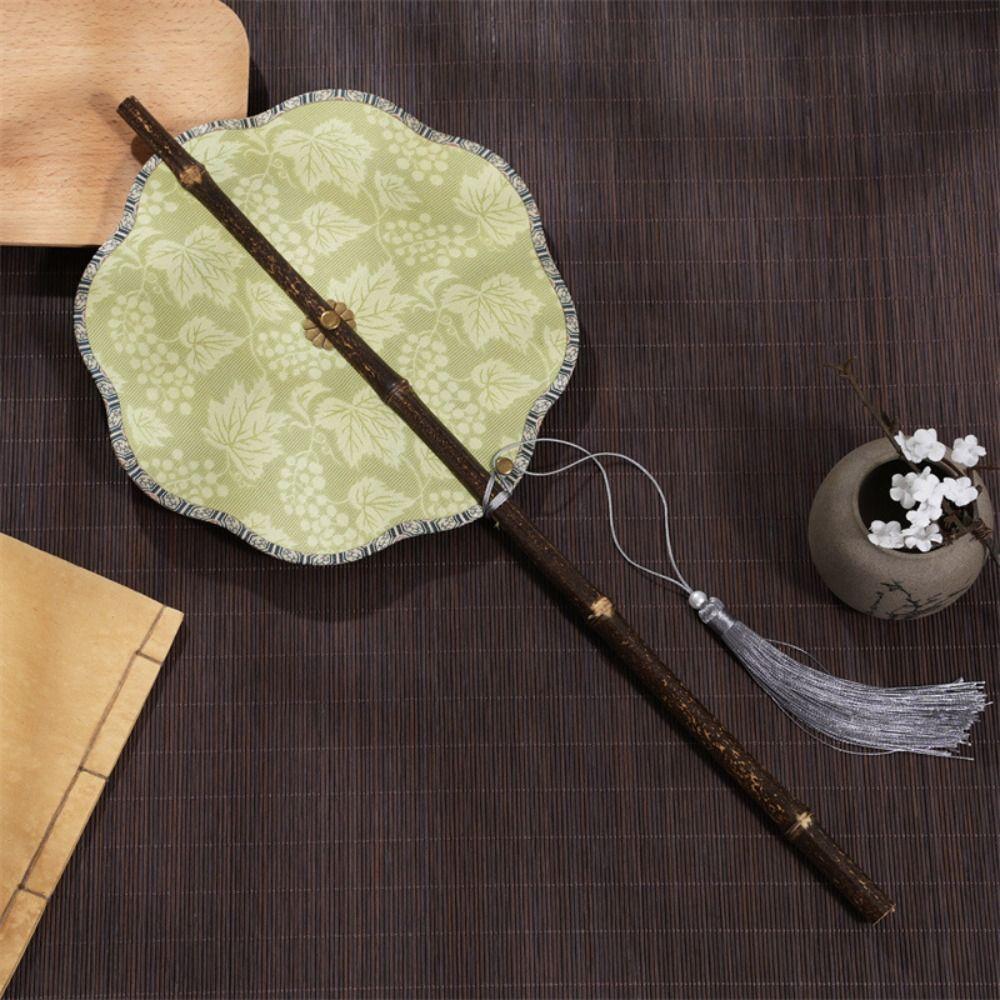 Ancient Style Chinese Bamboo Waist Fan Rollable Group Fan Retro Long Handle Fan Hanfu