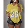 Women's California NO.26 Print V-Neck Short Sleeve T-Shirt Summer Graphic Tee Hole Mesh Jerseys