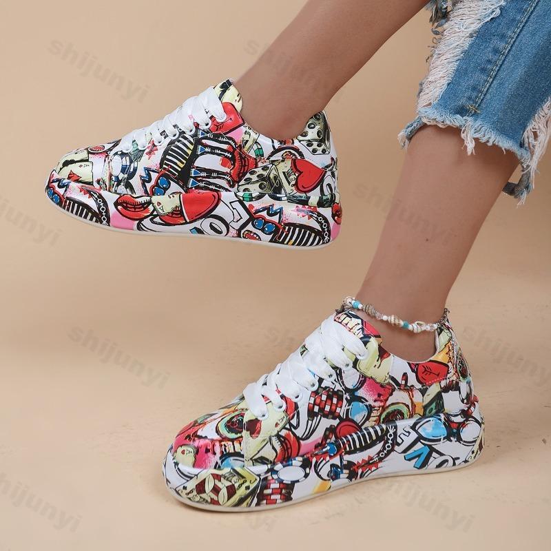 Fashion Autumn Women Casual Sneakers Graffiti Fashion Platform Non Slip Thick Sole Sports Shoe Comfortable Casual Shoes Zapatos Mujer