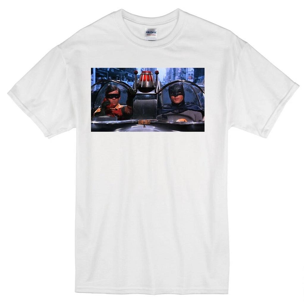 BATMAN ROBIN BATMOBILE ADAM WEST BURT WARD RETRO 1960'S TV SHOW WHITE T-shirt