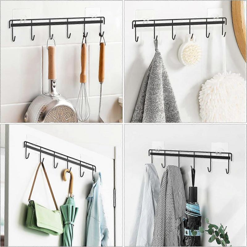 Utensil Hangers with 6 Hooks Space Saving Wall Utensil Holder Kitchen Utensil Hooks No Drilling Wall Mounted Adhesive Wall Hooks