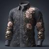 Уникальная рубашка с длинным рукавом с 3D тисненым узором из роз и черепов, дерзкая и стильная.
