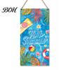 Farmhouse Wall Art Summer Wooden Hanging Sign, Welcome Sign Front Door Decor with Floral Pattern Rope, Colorful Hanger for Seasonal Beach House