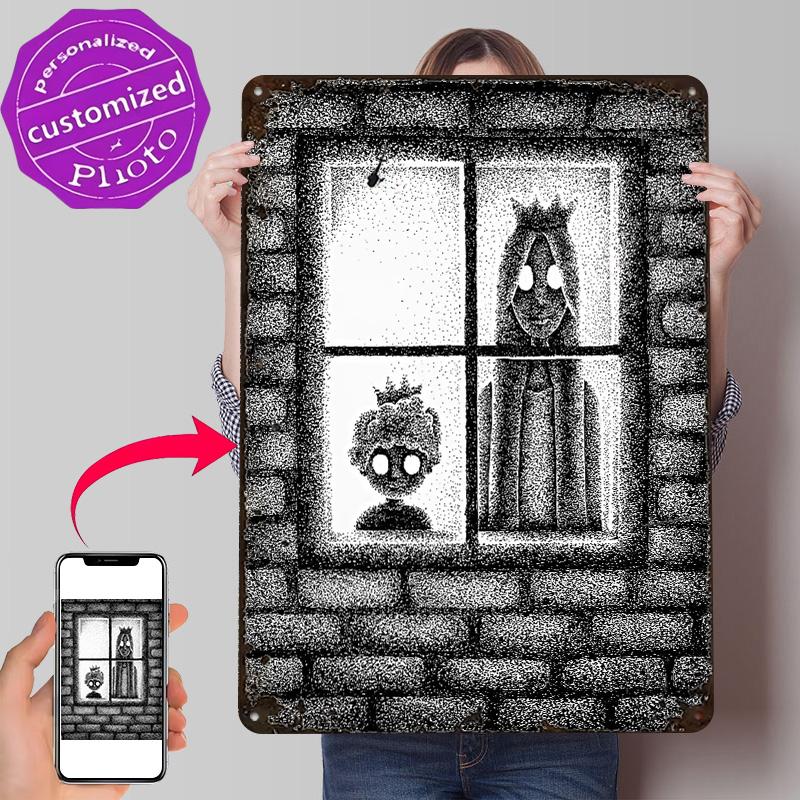 Visitors At the Window Personalized D Textured Metal Poster Wall Art Vintage Tin Signs for Gaming Room Decoration Cozy House