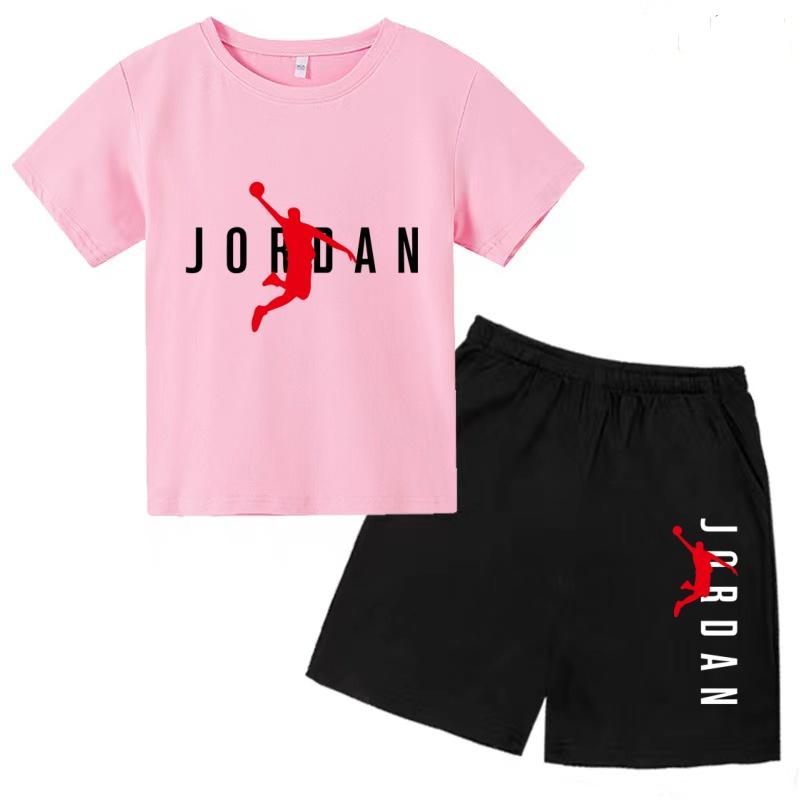 Children Clothing T-shirt Fashion Basketball Print Short-Sleeved+Shorts Summer Boy Girl 3-12Y Casual Sports Jogging O-collar Set
