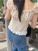 French Short Crop Tops Fashion Button Up Cotton Lace Shirts Chic Korea Design Japanese Style Summer Small Ruffles Women Blouses