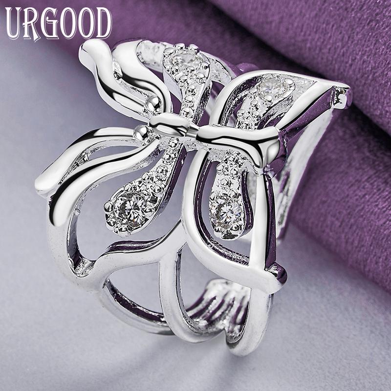 Кольцо из стерлингового серебра 925 пробы с открытым цирконом AAA и бабочкой, модные украшения