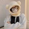 Knitted Integrated Cap Scarf Little Bear Ear Beanie Hat Scarf  Skiing Bicycle Cycling