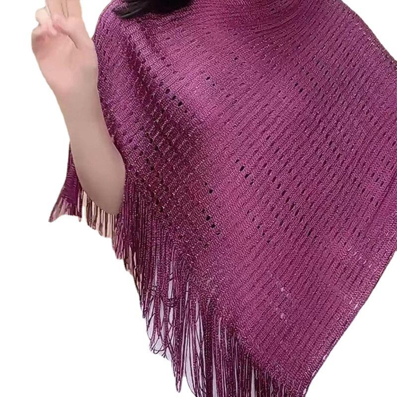 Spring And Summer Sun Protection New Female Hollow-Out Ice Silk Fringe With Elegant Temperament Loose Long Cape
