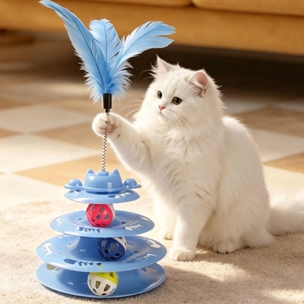 Anti Slip Base Cat Turntable Toy Rotating Ball Spring Wand Toy Funny Interactive Cat Toy Training