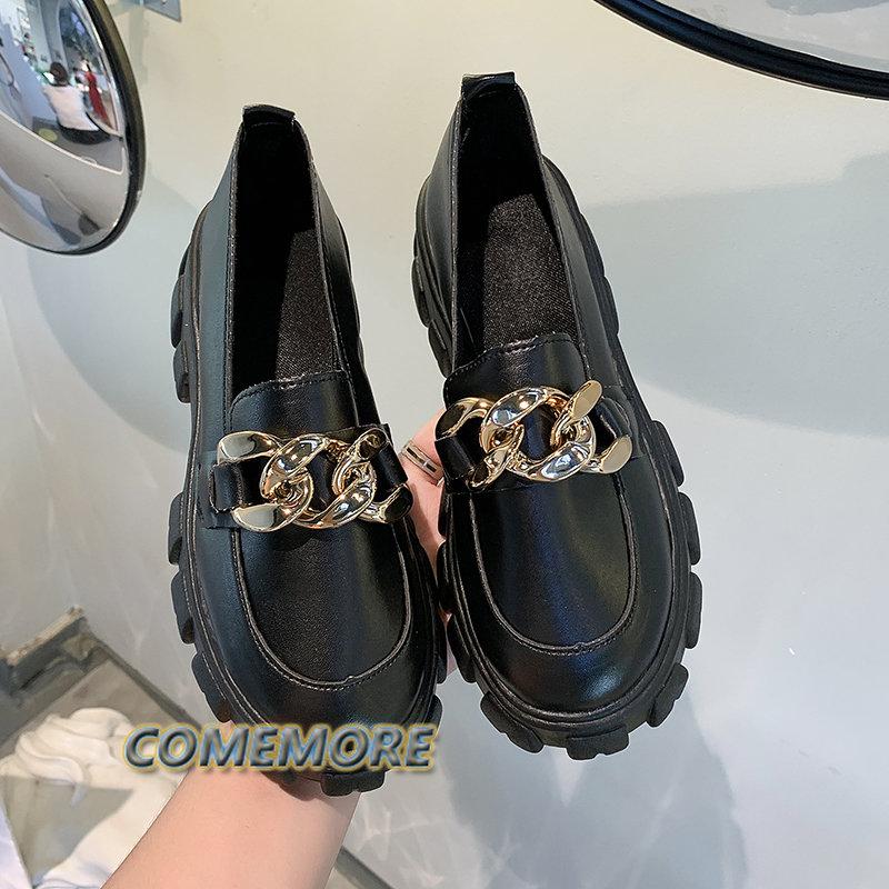 Туфли Мэри Джейн для женщин, туфли на платформе, круглая стопа, весенние, новые, с металлической цепочкой, дизайнерские, повседневные, кожаные, оксфорды из искусственной кожи, без застежек, лоферы