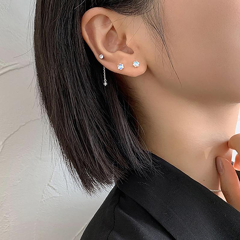 1 пара сережек-гвоздиков с лунным камнем в форме уха и гвоздя для женщин и девочек