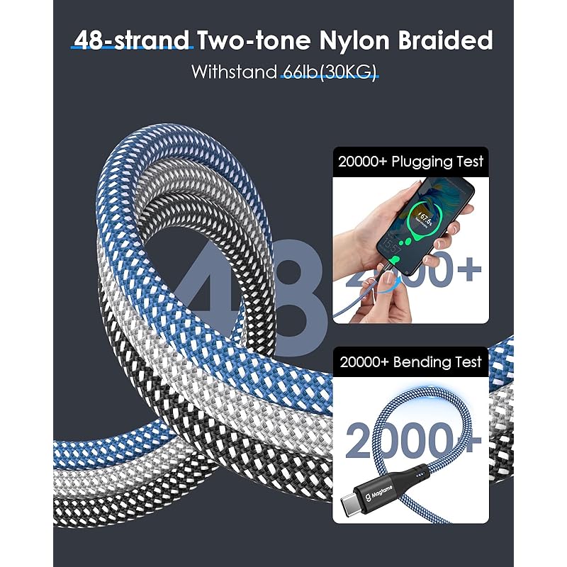 Magtame USB-Type C Cable Fast Charging QC3.0 Compatible USB-C Cable Magnetic Attraction Prevents Tangling Usb Cable Type C Metal Connector Double