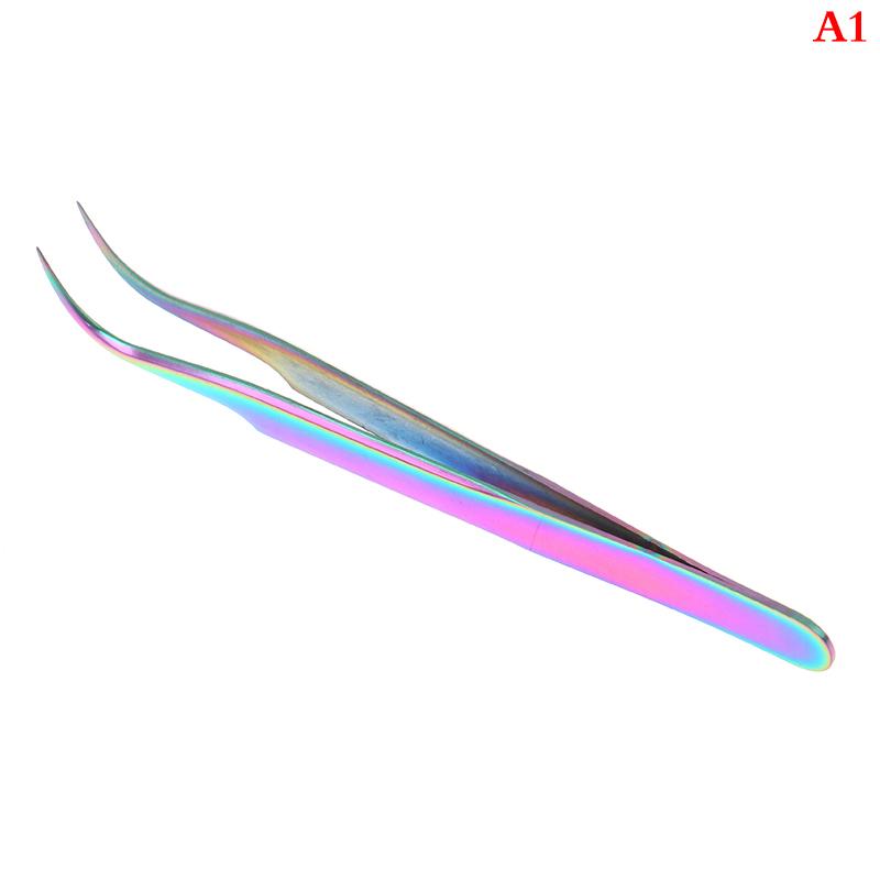 1Pc Multicolor Stainless Steel Eyelashes Tweezers Curved Straight For Eyelash Tongs False Clip Professional For Lashes Extension Tools
