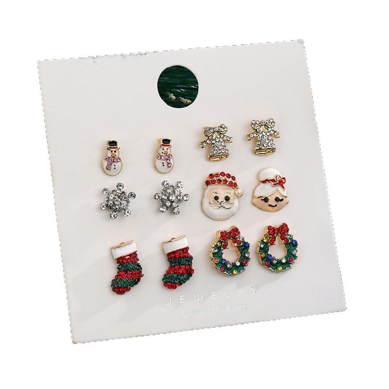 Рождественские серьги-пусеты, серьги-пусеты со снеговиком и бриллиантами, набор серег-пусет в виде колокольчиков, рождественская бижутерия из сплава с ветром.