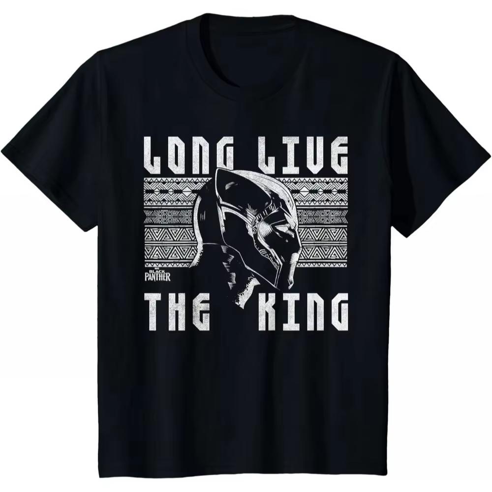 Black Panther Long Live The King Marvel TShirt Vintage Unisex Heavy Cotton Loose Fit Crew Neck Trendy Top for Male Female