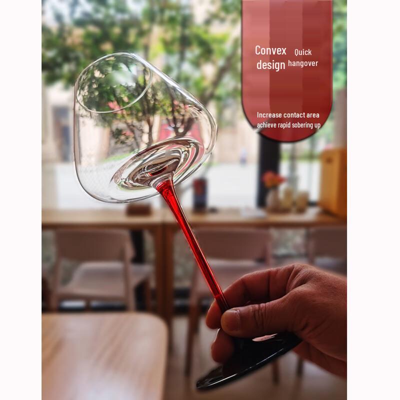 Ensusu Handmade Crystal Red Wine Glass, Red Stem Black Base