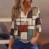 3/4 Length Sleeve Womens Tops Floral Print Vintage Fashion Casual Loose With V Neck Plus Size Shirts
