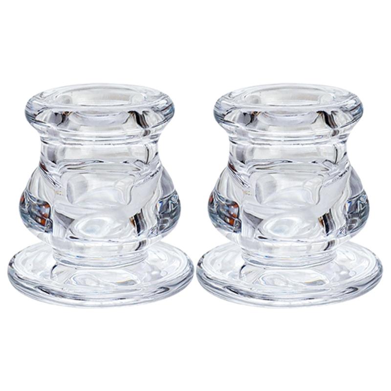 Elegant Glass Candle Holder Set of 2 Clear Taper Candlestick Holder for Wedding Modern Christmas Table Centerpieces