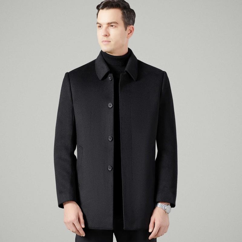 Зимнее шерстяное пальто для мужчин среднего возраста, пуховик для папы, кашемировая ветровка, двухстороннее шерстяное пальто с толстыми лацканами