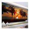 Фотообои 3D Красивый Пляж Кокосовая Пальма Закат Природа Пейзаж Фреска Гостиная Телевизор Диван Спальня Обои