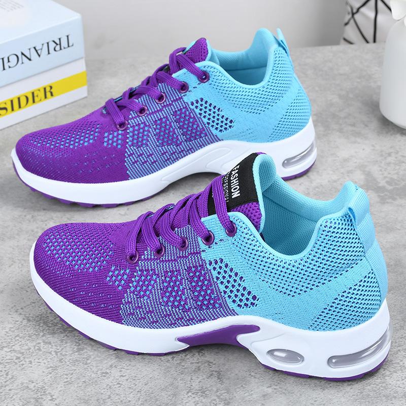 Changfengshu Sports Shoes Women's Shoes Processing Custom Fly-woven Breathable Running Shoes Lightweight Lace-up Air Cushion Shoes Soft-soled Shoes