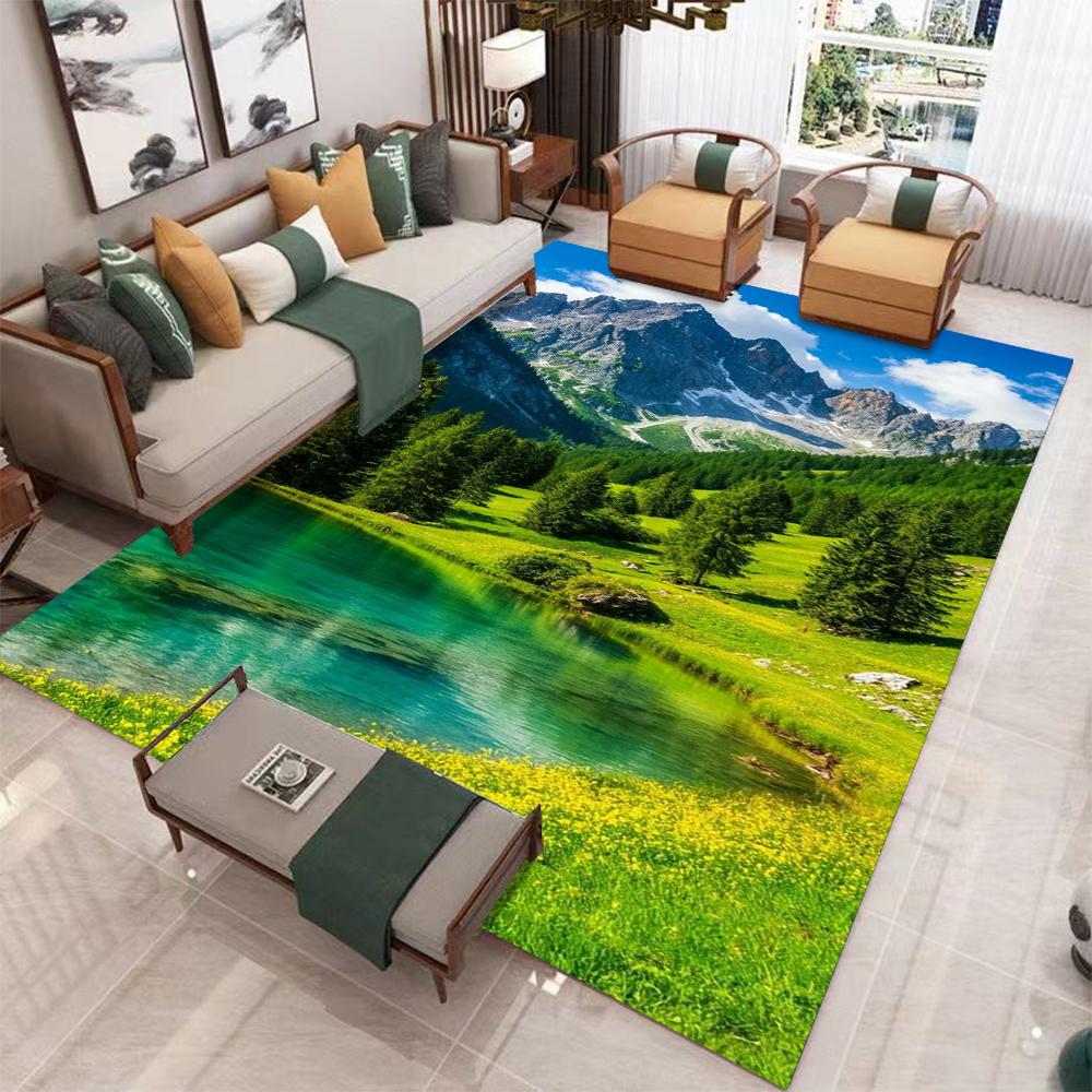 3D Реалистичный Санторини и Снежная гора Природный пейзаж Ковер Мат Коврик - Современная гостиная Домашний декор Ковер для спальни
