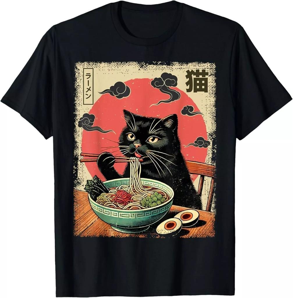Cat Ramen Japanese Funny Graphic Tees Kawaii Cat Anime Gifts Unisex T-shirt