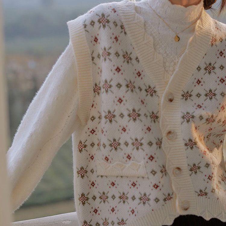 Вышитый V-образный вырез трикотажный свитер жилет женский свободный без рукавов пуловер свитер жилет женский