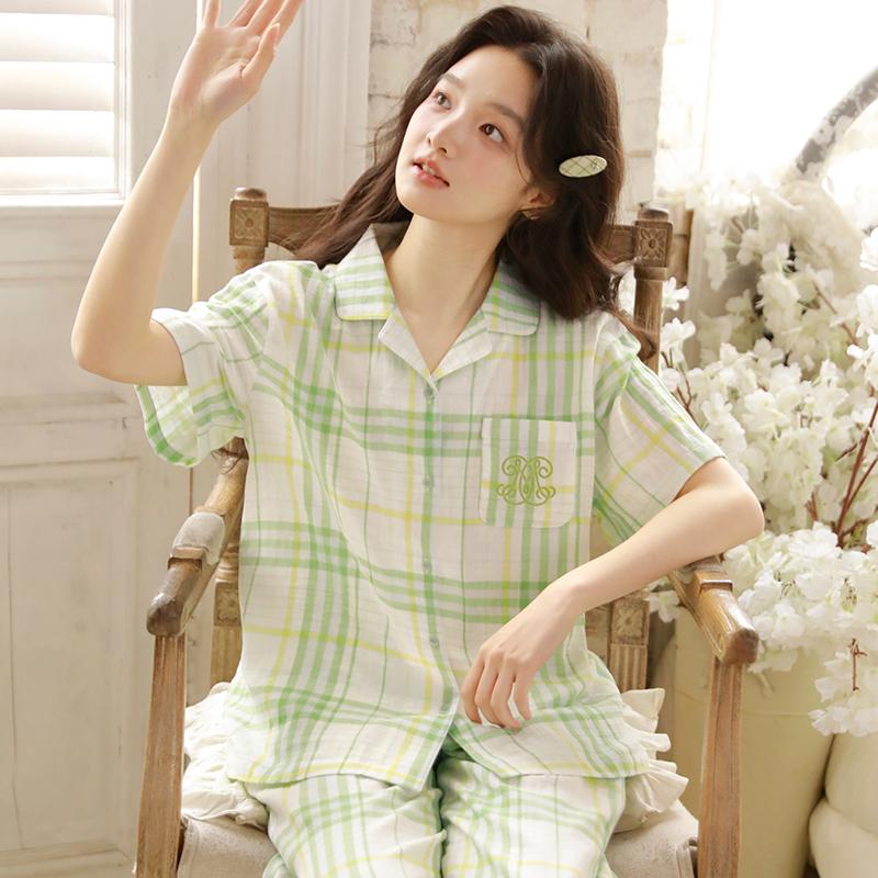 Cotton women's short sleeved seven quarter pants home suit set