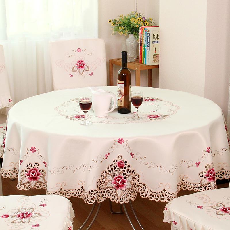 Round Table Cloth European Garden Embroidered Shape Dining Tablecloth Rose Flower Tea Carbinet Cover Cushion Wedding Decoration