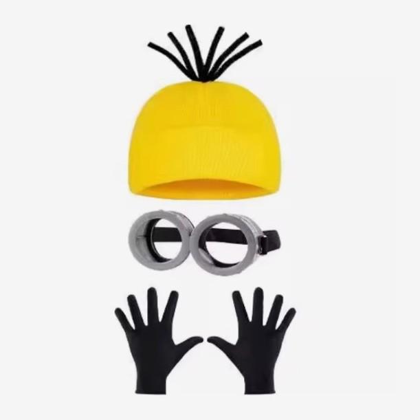 Вязаный набор шапка и перчатки в стиле Миньонов с очками и сетчатой юбкой, аксессуары для костюма