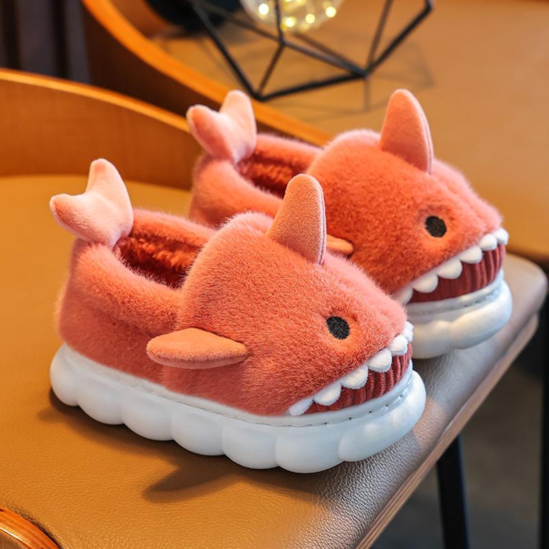 Children's Cotton Slippers Boys and Girls Cute Cartoon Shark Slippers Autumn and Winter Home Indoor Baby Thick Bottom Slippers
